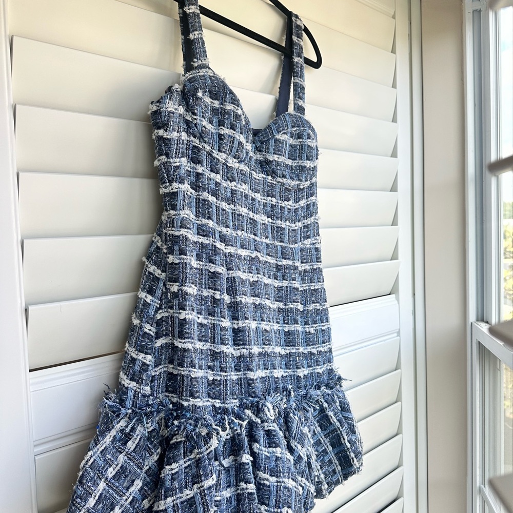 Aqua Navy and White Tweed Dress